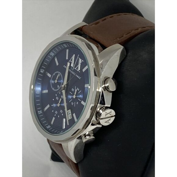 Armani Exchange AR-2501 Men's Brown Leather Analog Blue Dial Quartz Watch JK230 - Picture 4 of 12